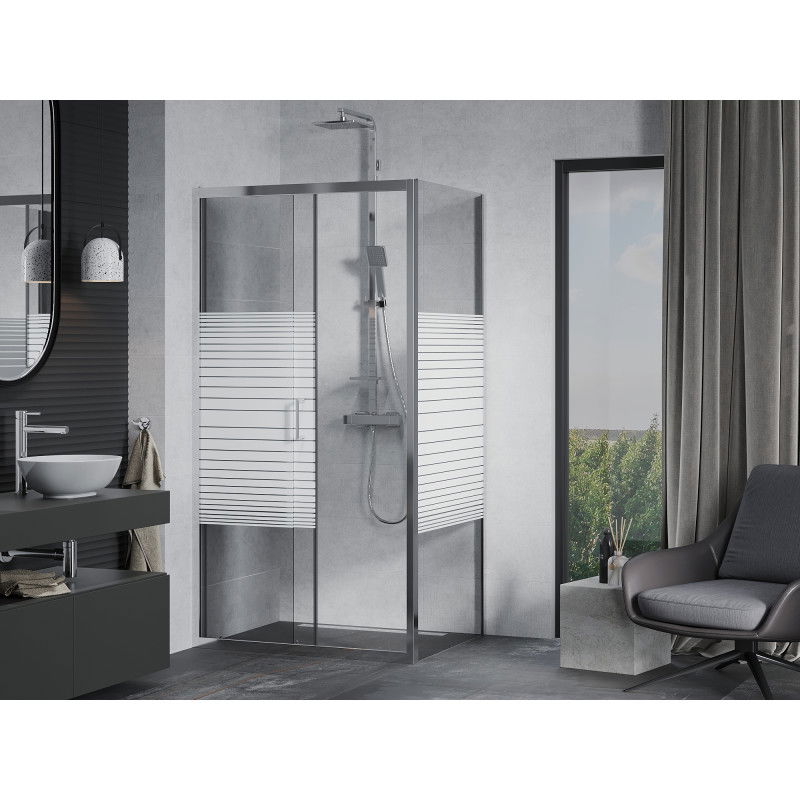 Mexen Apia sliding shower cabin 105 x 90 cm, white stripes, chrome - 840-105-090-01-20