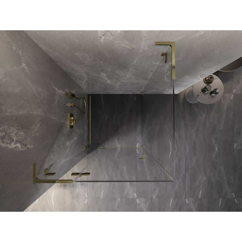 Mexen Lunar L left-hinged shower enclosure 80 x 80 cm, transparent, gold - 834L-080-080-50-00-L