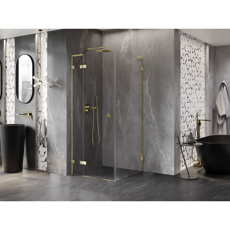 Mexen Lunar L shower enclosure hinged left 90 x 90 cm, transparent, gold - 834L-090-090-50-00-L