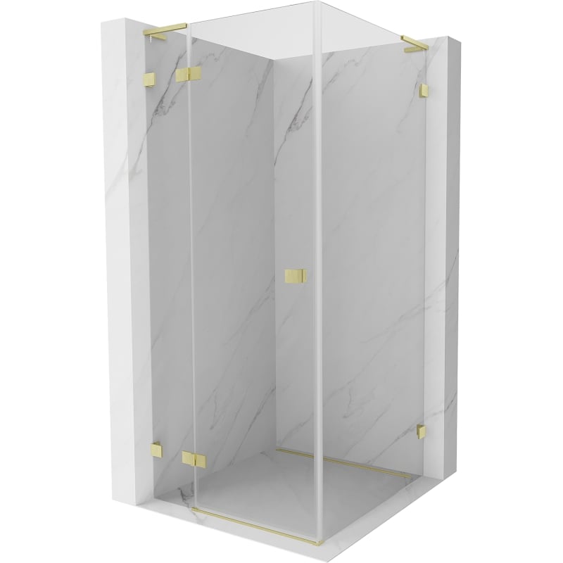 Mexen Lunar L shower cabin, hinged left 70 x 70 cm, transparent, brushed gold - 834L-070-070-55-00-L