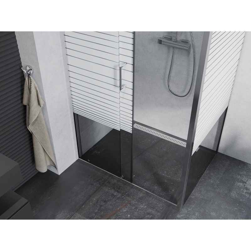 Mexen Apia sliding shower cabin 120 x 80 cm, white stripes, chrome - 840-120-080-01-20