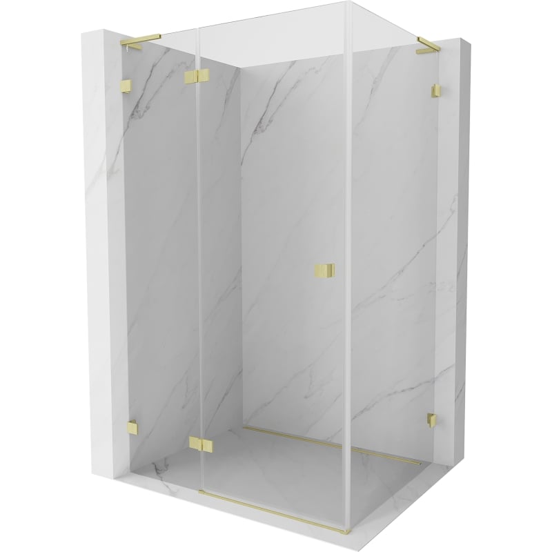 Mexen Lunar L Left Hinged Shower Enclosure 100 x 80 cm, Transparent, Brushed Gold - 834L-100-080-55-00-L