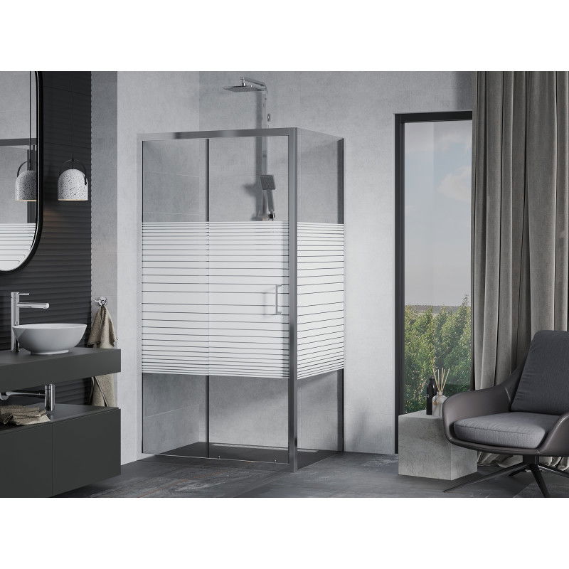 Mexen Apia sliding shower cabin 125 x 90 cm, white stripes, chrome - 840-125-090-01-20