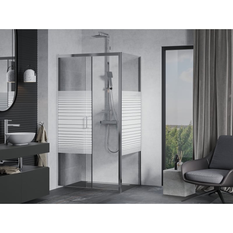 Mexen Apia sliding shower enclosure 130 x 90 cm, white stripes, chrome - 840-130-090-01-20