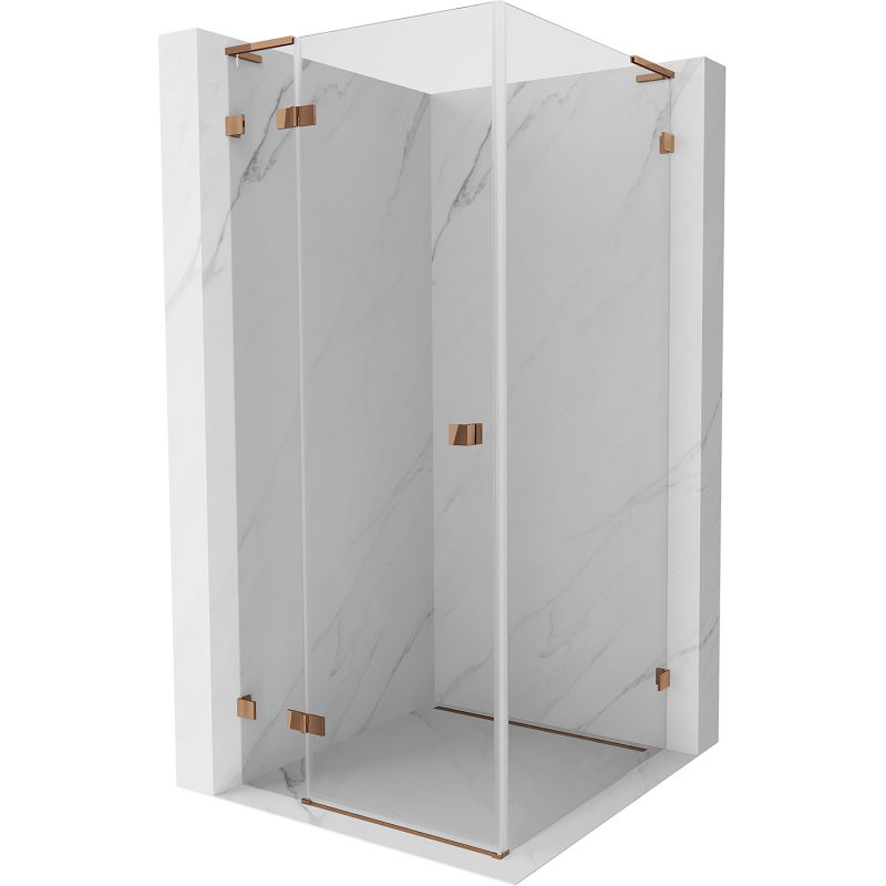 Mexen Lunar L 80 x 80 cm left pivot shower enclosure, transparent, rose gold - 834L-080-080-60-00-L