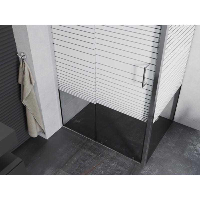 Mexen Apia sliding shower enclosure 130 x 90 cm, white stripes, chrome - 840-130-090-01-20