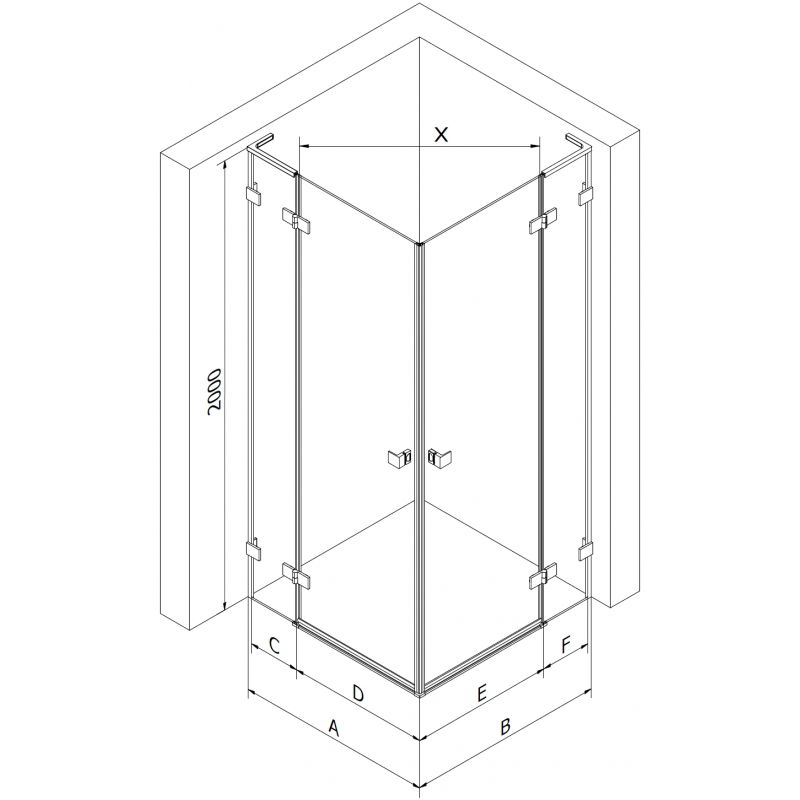 Mexen Lunar L Duo left hinged shower cabin 105 x 75 cm, transparent, black - 834L-105L-075P-70-00