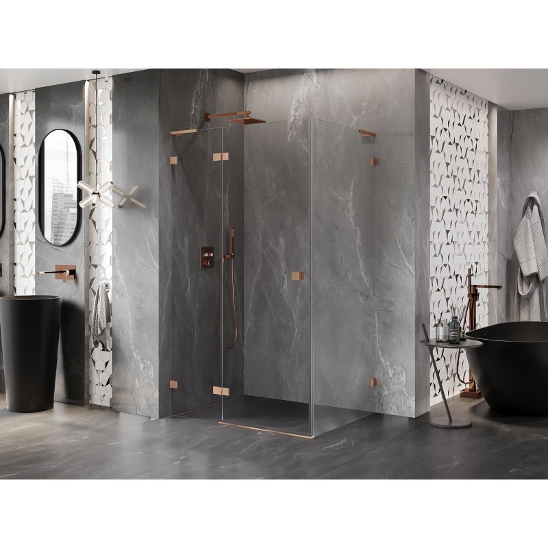 Mexen Lunar L left swing shower cabin 95 x 70 cm, transparent, brushed copper - 834L-095-070-65-00-L