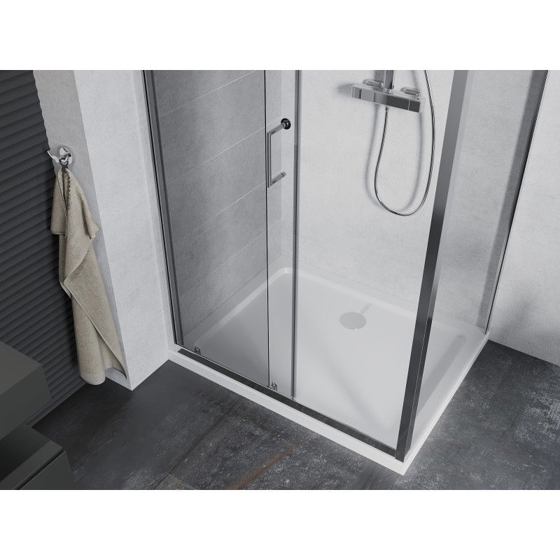 Mexen Apia sliding shower cabin 90 x 80 cm, transparent, chrome + Flat shower tray - 840-090-080-01-00-4010