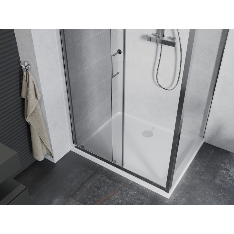 Mexen Apia sliding shower cabin 90 x 100 cm, transparent, chrome + Flat tray - 840-090-100-01-00-4010