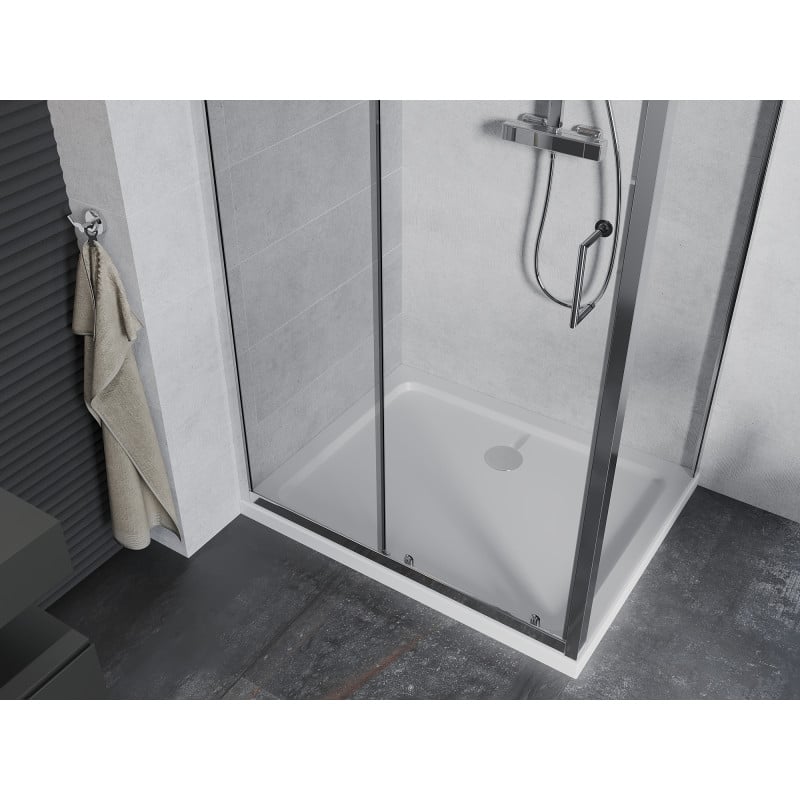 Mexen Apia sliding shower cabin 90 x 100 cm, transparent, chrome + Flat tray - 840-090-100-01-00-4010