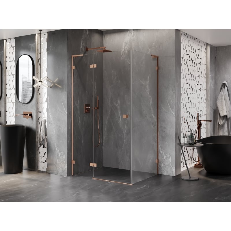 Mexen Lunar L left hinged shower cabin 95 x 80 cm, transparent, brushed copper - 834L-095-080-65-00-L