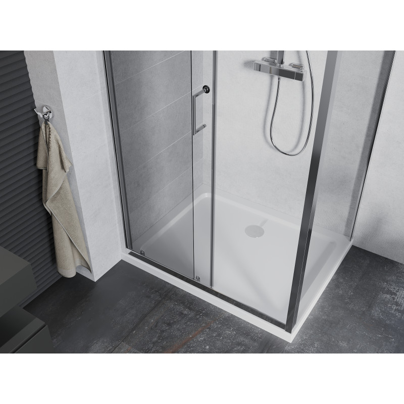 Mexen Apia sliding shower cabin 100 x 70 cm, transparent, chrome + Flat shower tray - 840-100-070-01-00-4010