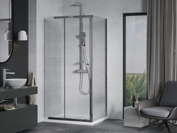 Mexen Apia sliding shower cabin 100 x 70 cm, transparent, chrome + Flat shower tray - 840-100-070-01-00-4010