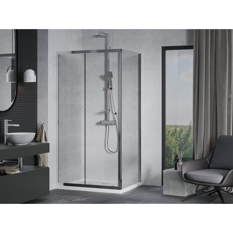 Mexen Apia sliding shower cabin 100 x 80 cm, transparent, chrome + Flat tray - 840-100-080-01-00-4010