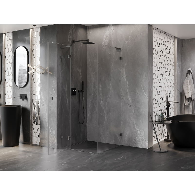 Mexen Lunar L left swing shower cabin 100 x 100 cm, transparent, brushed gun gray - 834L-100-100-66-00-L