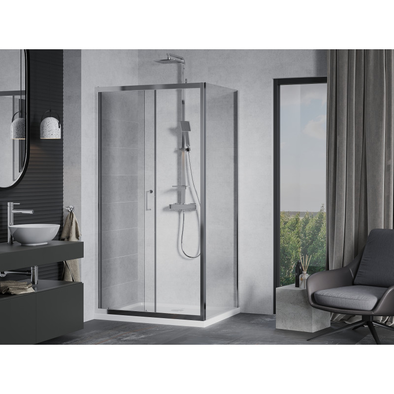 Mexen Apia sliding shower cabin 130 x 70 cm, transparent, chrome + Flat shower tray - 840-130-070-01-00-4010