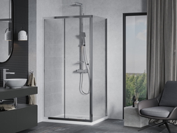 Mexen Apia sliding shower enclosure 140 x 70 cm, transparent, chrome + Flat tray - 840-140-070-01-00-4010
