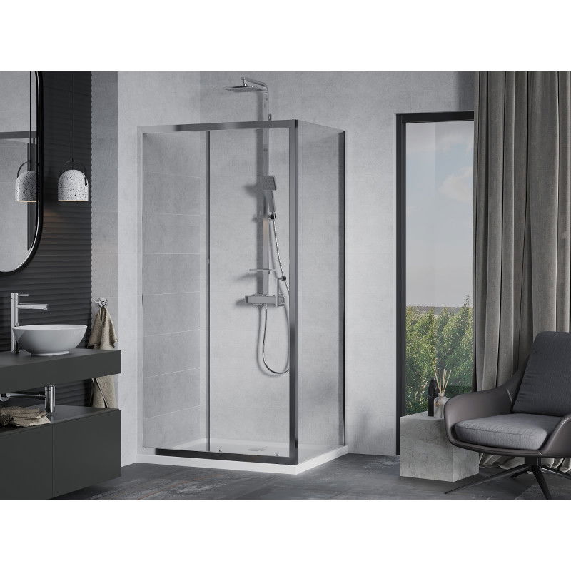 Mexen Apia sliding shower cabin 140 x 80 cm, transparent, chrome + Flat shower tray - 840-140-080-01-00-4010