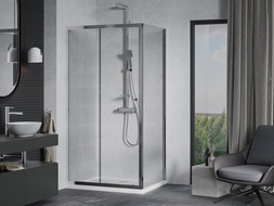 Mexen Apia sliding shower enclosure 140 x 100 cm, transparent, chrome + Flat shower tray - 840-140-100-01-00-4010