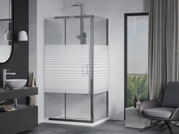Mexen Apia sliding shower cabin 90 x 80 cm, white stripes, chrome + Flat tray - 840-090-080-01-20-4010