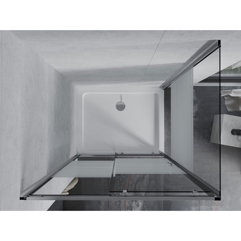 Mexen Apia sliding shower cabin 90 x 100 cm, white stripes, chrome + Flat tray - 840-090-100-01-20-4010