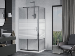 Mexen Apia sliding shower cabin 140 x 80 cm, white stripes, chrome + Flat tray - 840-140-080-01-20-4010