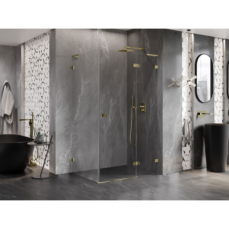 Mexen Lunar L Right Hinged Shower Enclosure 100 x 70 cm, Transparent, Gold - 834L-100-070-50-00-P