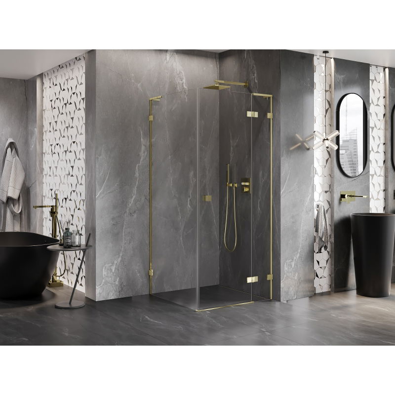 Mexen Lunar L shower enclosure hinged right 80 x 80 cm, transparent, gold - 834L-080-080-50-00-P