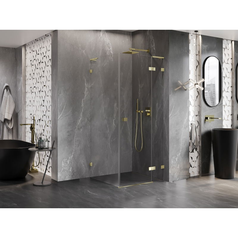 Mexen Lunar L right hinged shower cabin 100 x 100 cm, transparent, gold - 834L-100-100-50-00-P