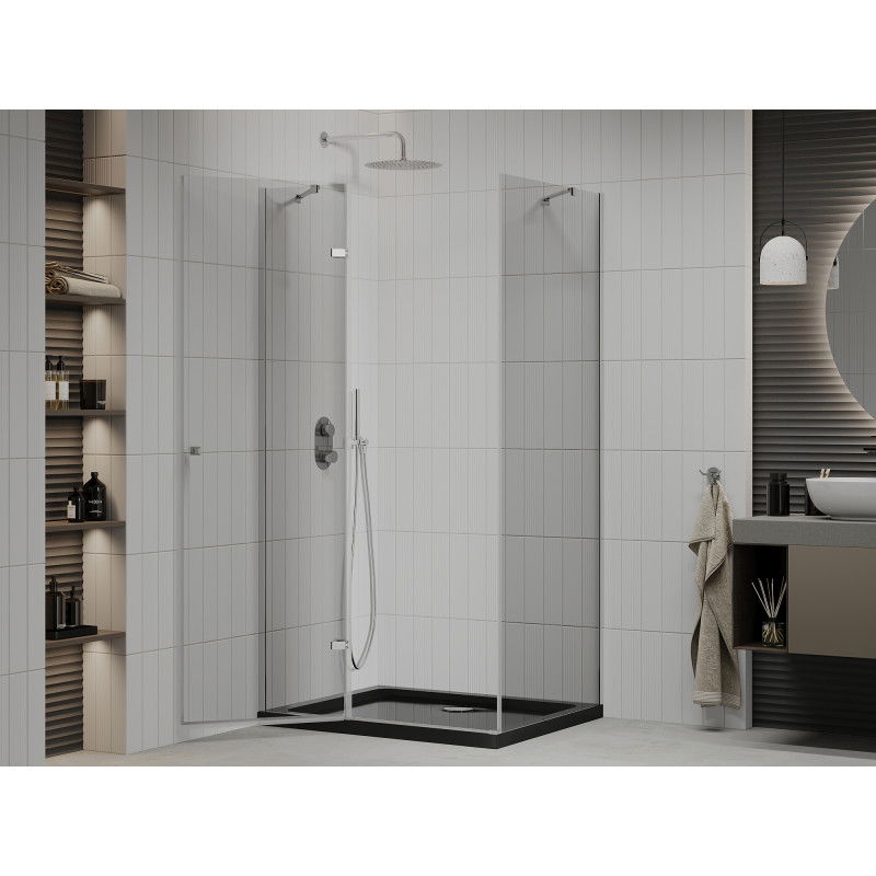 Mexen Roma hinged shower cabin 80 x 100 cm, transparent, chrome + Flat tray, black - 854-080-100-01-00-4070