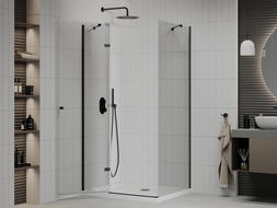 Mexen Roma 120 x 100 cm Hinged Shower Enclosure, Transparent, Black + Flat Tray, White - 854-120-100-70-00-4010B