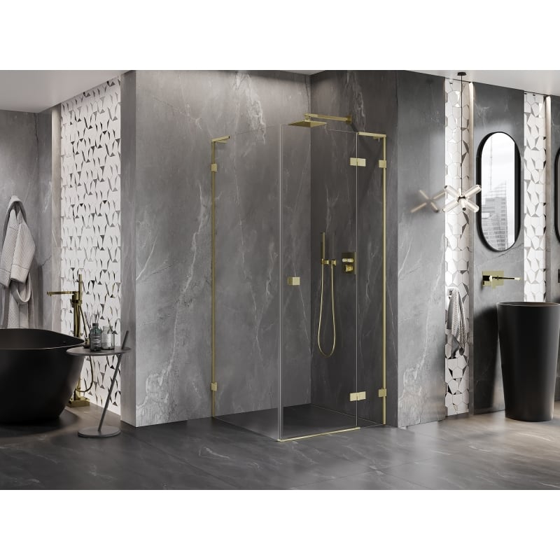 Mexen Lunar L Right-Swing Shower Enclosure 70 x 70 cm, Transparent, Brushed Gold - 834L-070-070-55-00-P