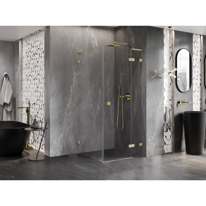 Mexen Lunar L Right-Swing Shower Enclosure 70 x 70 cm, Transparent, Brushed Gold - 834L-070-070-55-00-P