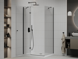 Mexen Roma swing shower enclosure 120 x 90 cm, transparent, black + Flat tray, white - 854-120-090-70-00-4010B