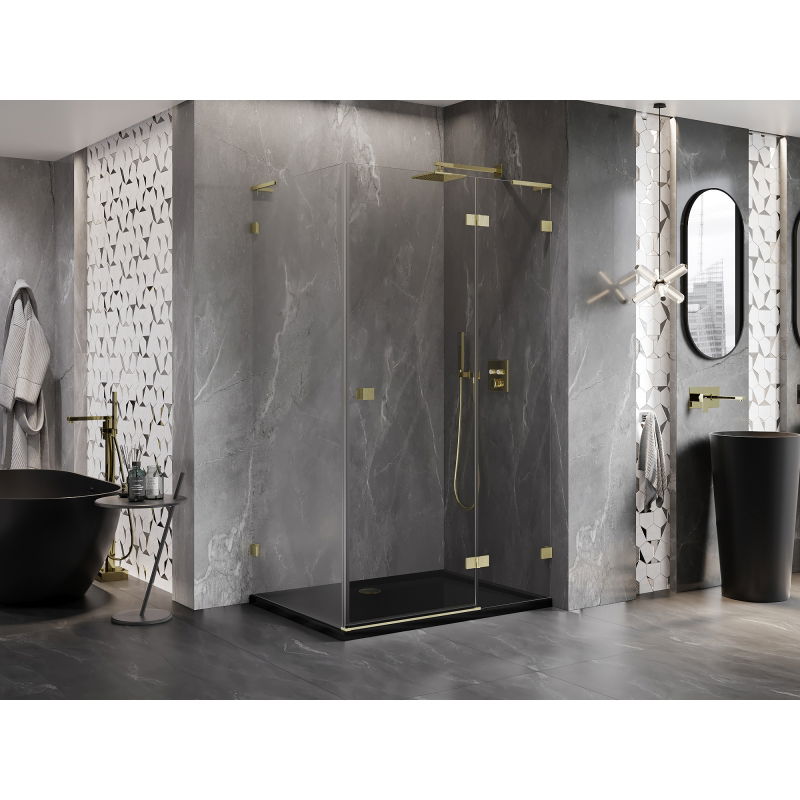 Mexen Lunar L right hinged shower cabin 80 x 70 cm, transparent, brushed gold - 834L-080-070-55-00-P