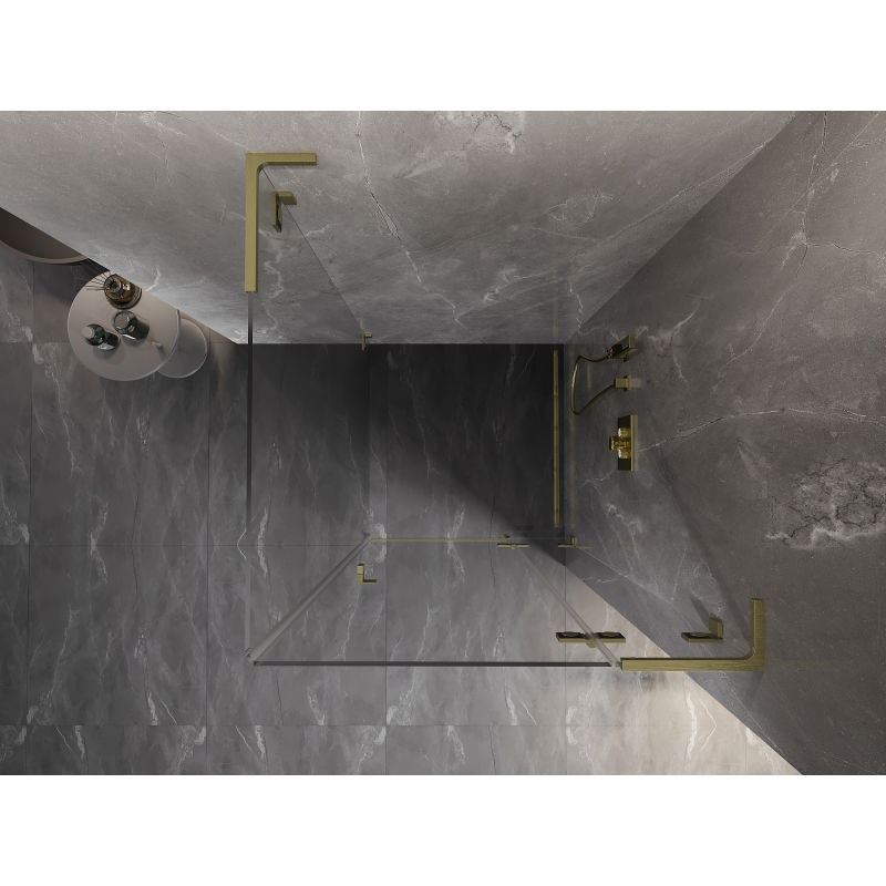 Mexen Lunar L right-hinged shower enclosure 80 x 80 cm, transparent, brushed gold - 834L-080-080-55-00-P