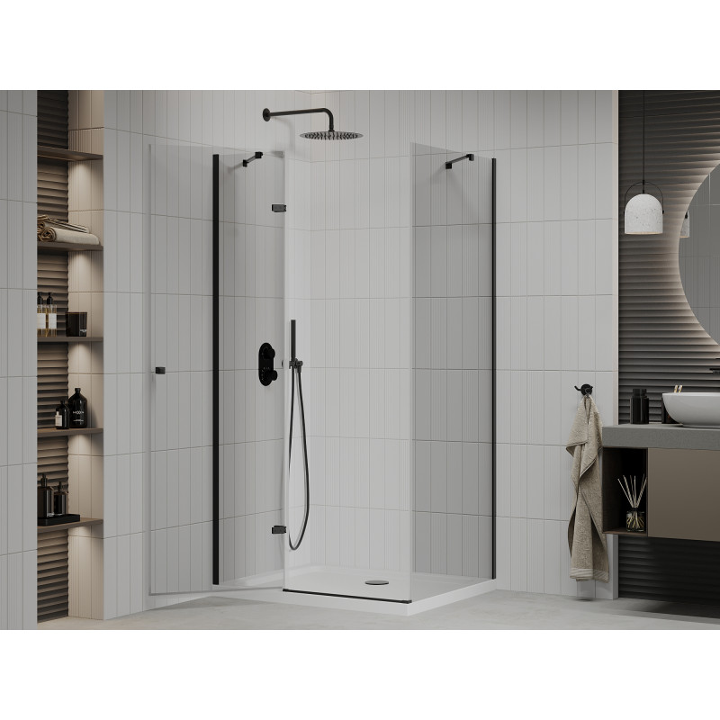 Mexen Roma hinged shower cabin 80 x 120 cm, transparent, black + Flat tray, white - 854-080-120-70-00-4010B