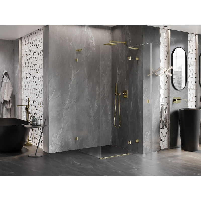 Mexen Lunar L right hinged shower enclosure 90 x 90 cm, transparent, brushed gold - 834L-090-090-55-00-P