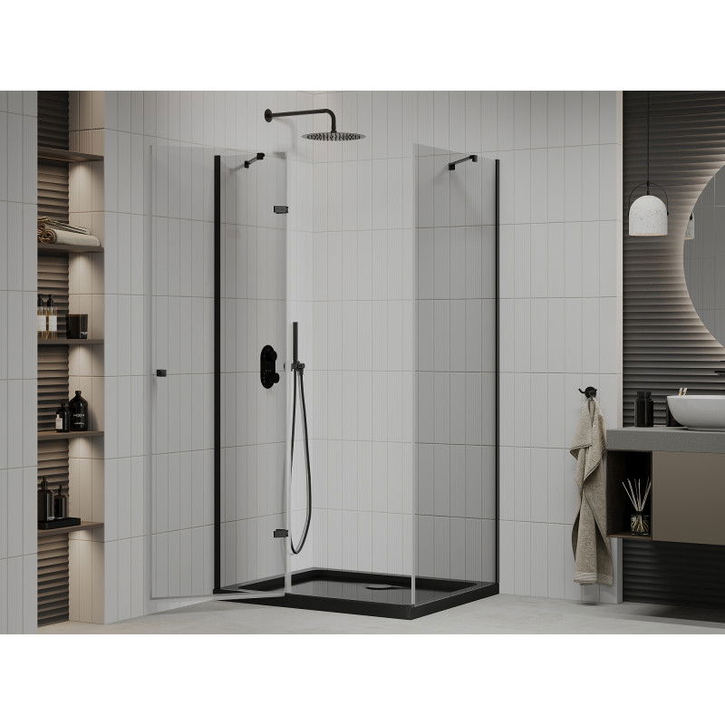 Mexen Roma 120 x 80 cm Hinged Shower Enclosure, Transparent, Black + Flat Tray, Black - 854-120-080-70-00-4070B