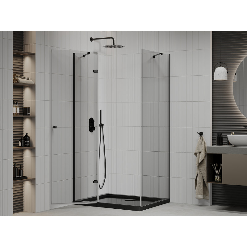 Mexen Roma hinged shower enclosure 120 x 80 cm, transparent, black + Flat tray, black - 854-120-080-70-00-4070B