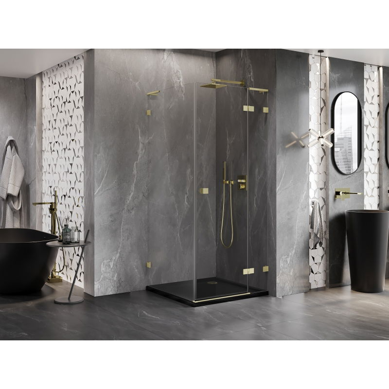 Mexen Lunar L right pivot shower cabin 100 x 100 cm, transparent, brushed gold - 834L-100-100-55-00-P