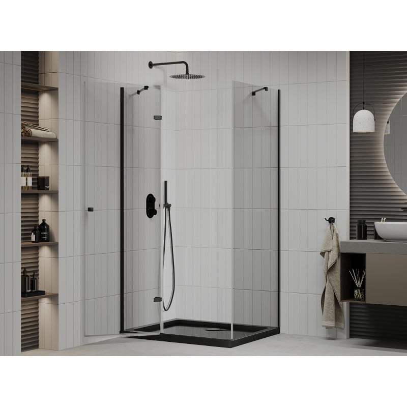 Mexen Roma swing shower cabin 80 x 120 cm, transparent, black + Flat tray, black - 854-080-120-70-00-4070B