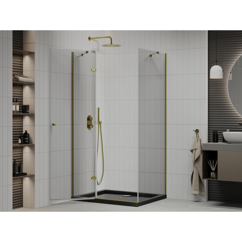 Mexen Roma 100 x 80 cm Hinged Shower Cabin, Transparent, Gold + Flat Tray, Black - 854-100-080-50-00-4070G