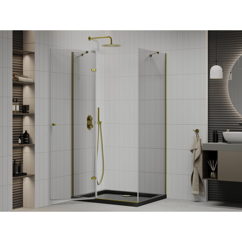 Mexen Roma hinged shower cabin 100 x 90 cm, transparent, gold + Flat tray, black - 854-100-090-50-00-4070G