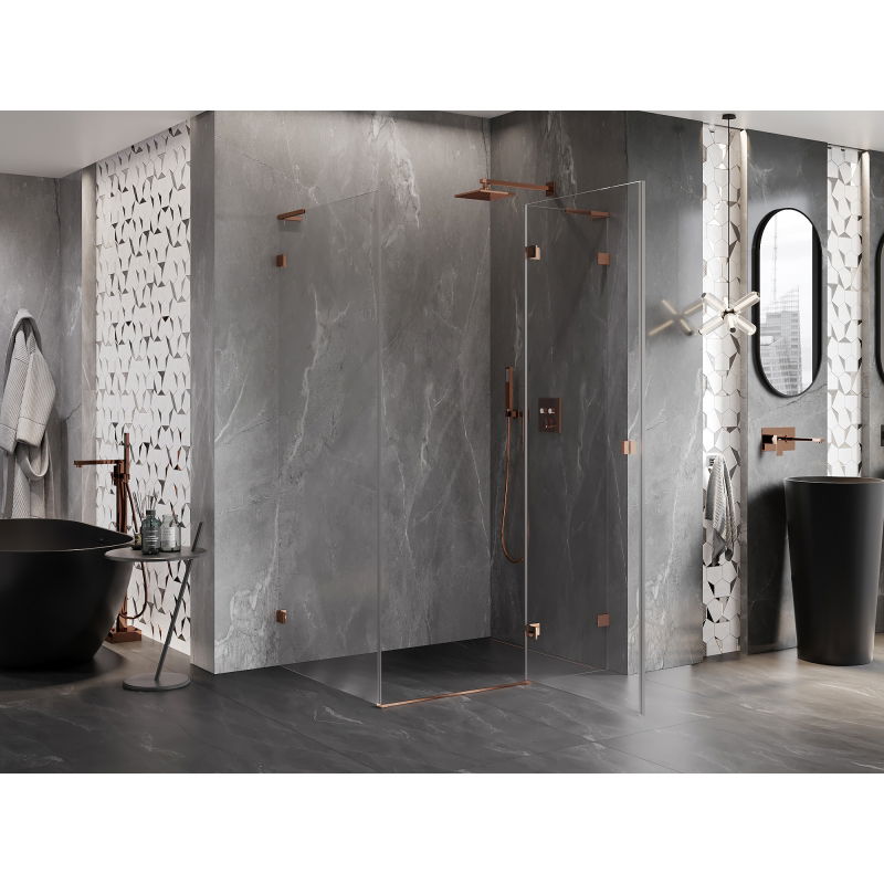 Mexen Lunar L right-hinged shower enclosure 80 x 70 cm, transparent, rose gold - 834L-080-070-60-00-P