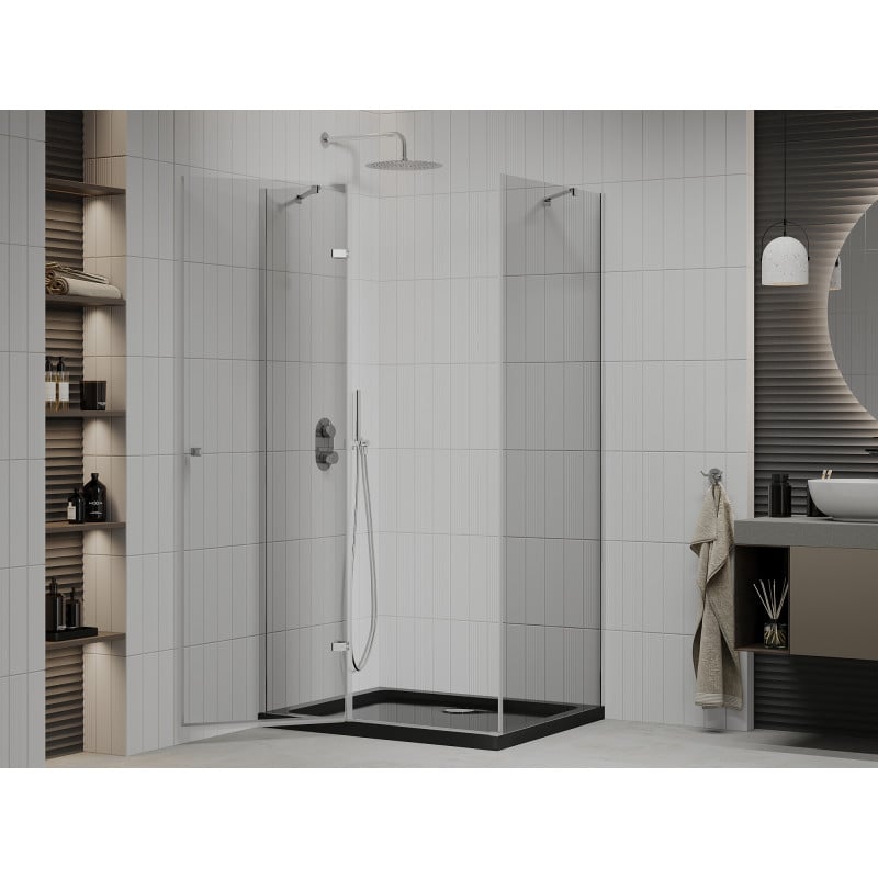 Mexen Roma swing shower cabin 120 x 80 cm, transparent, chrome + Flat tray, black - 854-120-080-01-00-4070