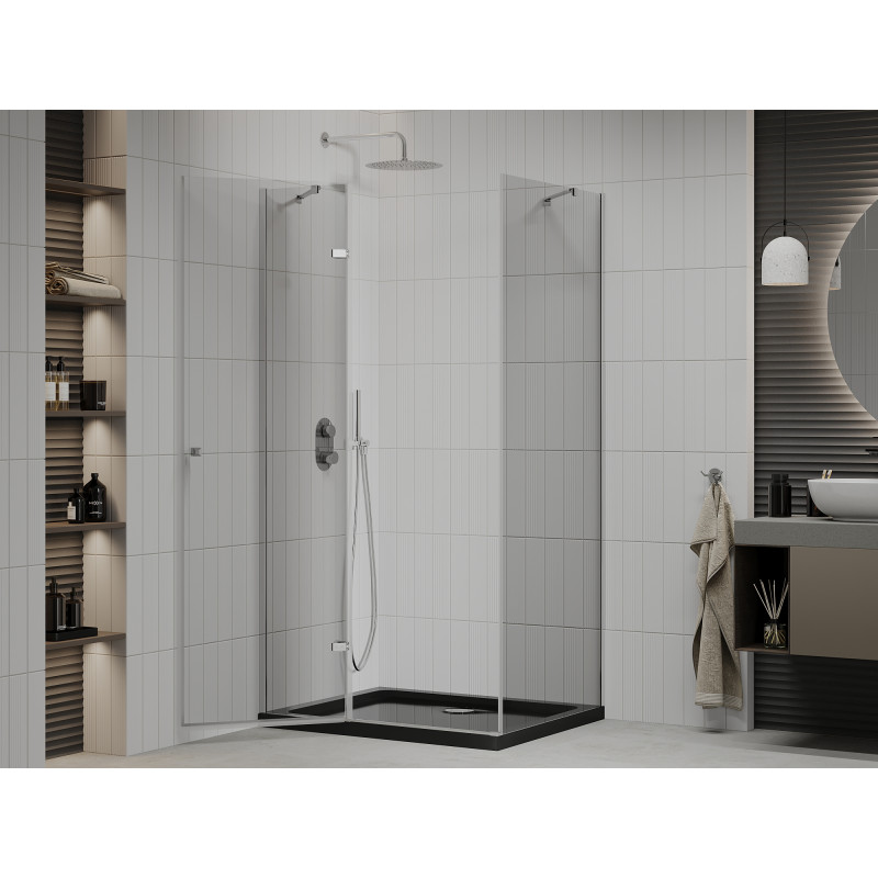 Mexen Roma swing shower cabin 100 x 80 cm, transparent, chrome + black Flat shower tray - 854-100-080-01-00-4070