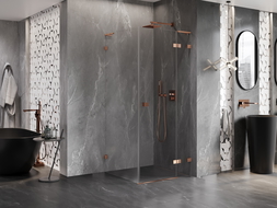 Mexen Lunar L right-hinged shower enclosure 90 x 90 cm, transparent, rose gold - 834L-090-090-60-00-P