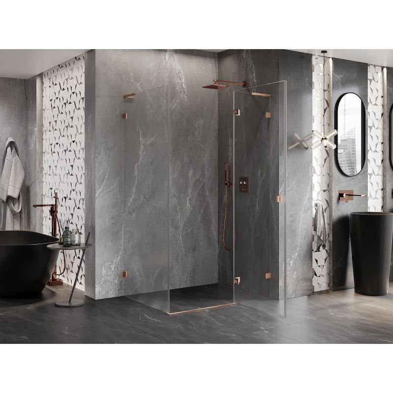 Mexen Lunar L right pivot shower cabin 100 x 80 cm, transparent, brushed copper - 834L-100-080-65-00-P